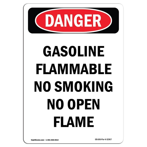 Signmission OSHA Danger Sign, Gasoline Flammable No Smoking, 10in X 7in Rigid Plastic, 7" W, 10" L, Portrait OS-DS-P-710-V-2367 - main